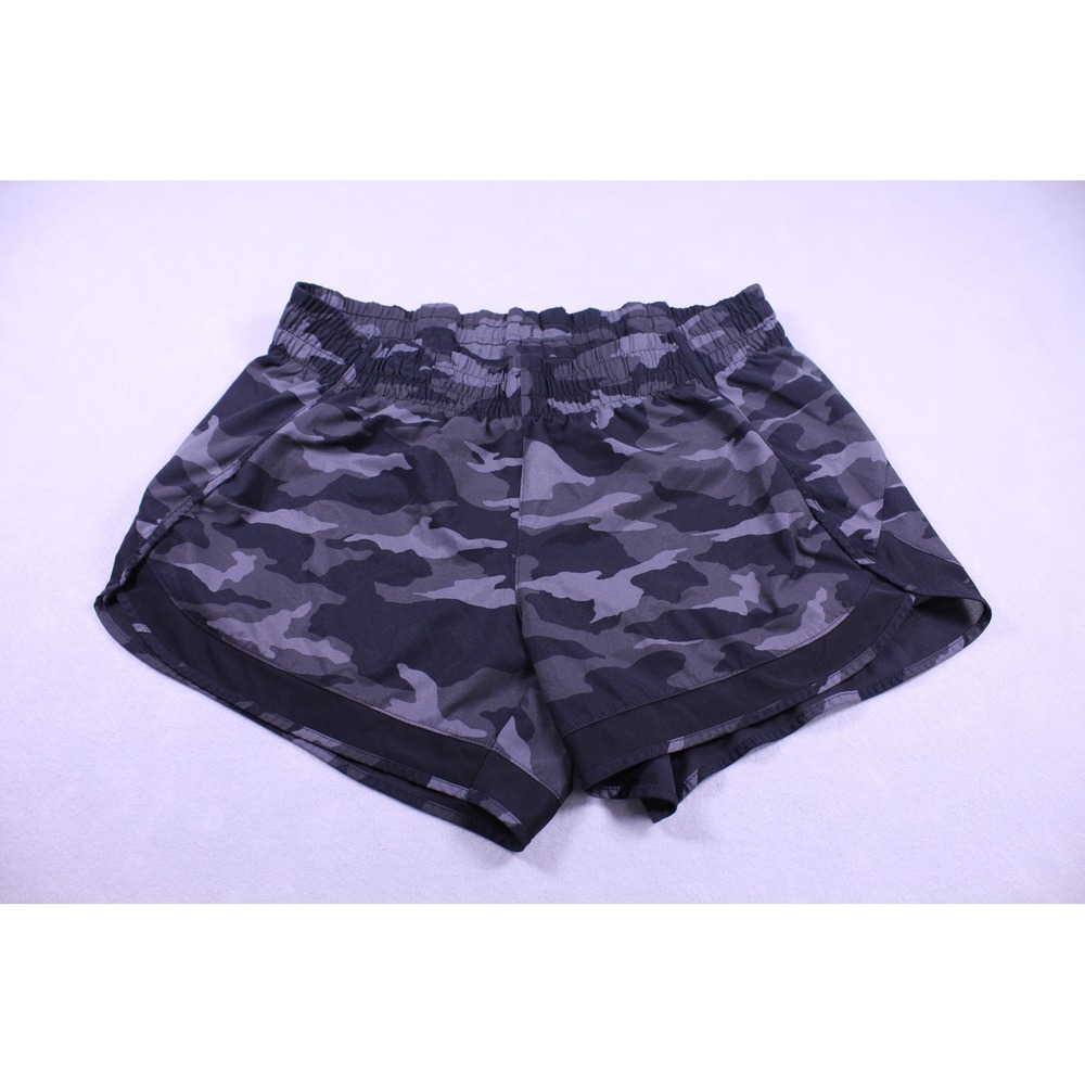 Athleta Printed Mesh Racer Run Short 4 Camo Gray Black Womens Size M Running